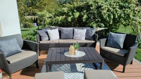 Brązowy zestaw ogrodowy z regulowanym stołem na 7 osób Meblobranie S3LP