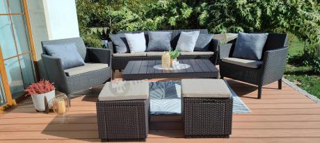 Brązowy zestaw ogrodowy z regulowanym stołem na 7 osób Meblobranie S3LP