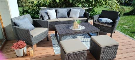 Brązowy zestaw ogrodowy z regulowanym stołem na 7 osób Meblobranie S3LP