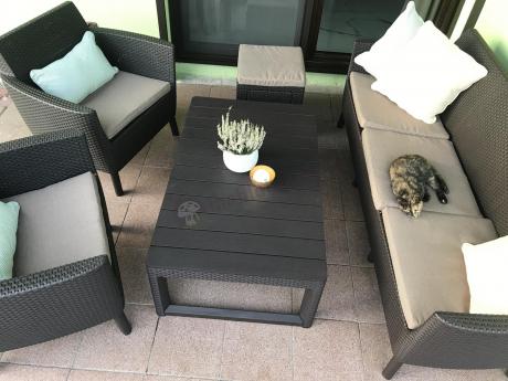 Brązowy zestaw ogrodowy z regulowanym stołem na 7 osób Meblobranie S3LP