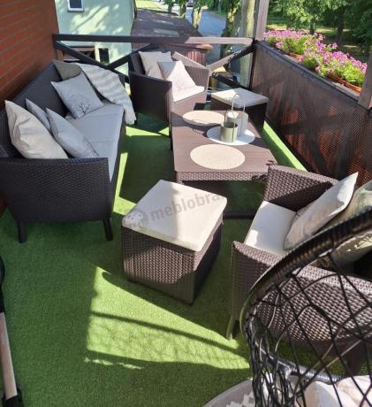 Brązowy zestaw ogrodowy z regulowanym stołem na 7 osób Meblobranie S3LP