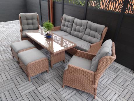 Brązowy zestaw technorattanowy tarasowy Laritto Dining + pufy - Brown