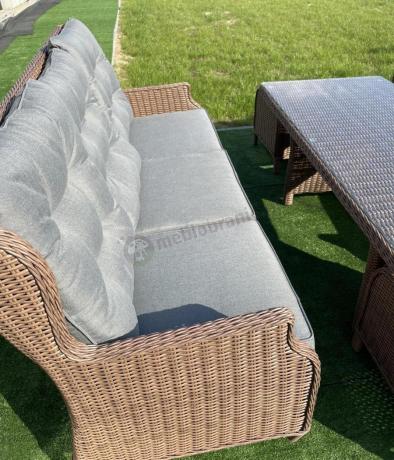 Brązowy zestaw technorattanowy tarasowy Laritto Dining + pufy - Brown