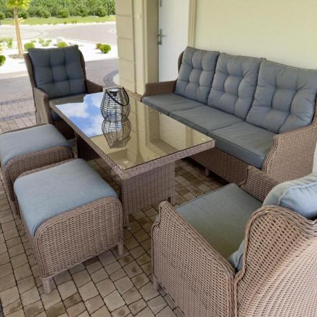 Brązowy zestaw technorattanowy tarasowy Laritto Dining + pufy - Brown