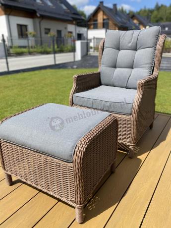 Brązowy zestaw technorattanowy tarasowy Laritto Dining + pufy - Brown