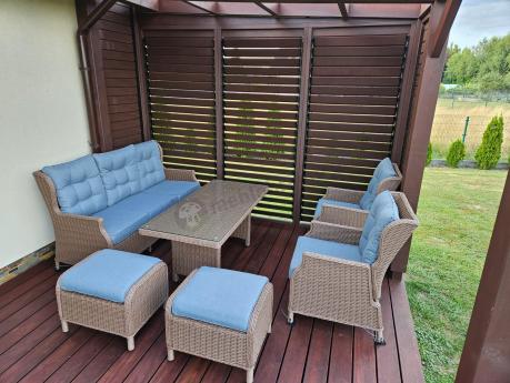 Brązowy zestaw technorattanowy tarasowy Laritto Dining + pufy - Brown