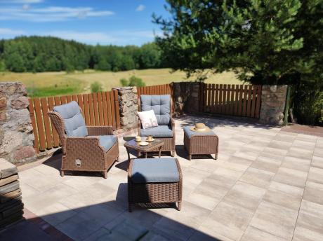 Brązowy zestaw wypoczynkowy z technorattanu z funkcją Relax Laritto Duo - Brown