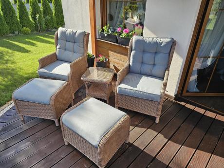 Brązowy zestaw wypoczynkowy z technorattanu z funkcją Relax Laritto Duo - Brown