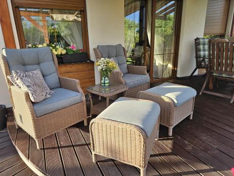 Brązowy zestaw wypoczynkowy z technorattanu z funkcją Relax Laritto Duo - Brown