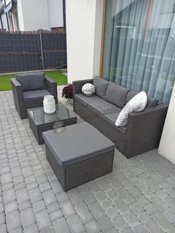Ciemnoszary zestaw mebli ogrodowych ze stolikiem kawowym