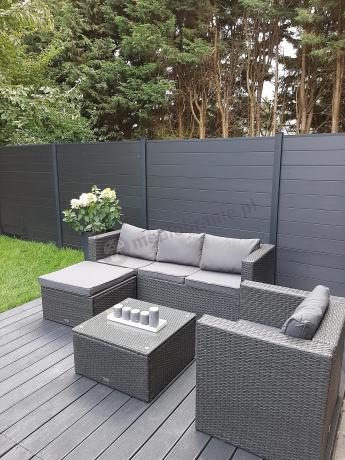 Ciemnoszary zestaw mebli ogrodowych ze stolikiem kawowym
