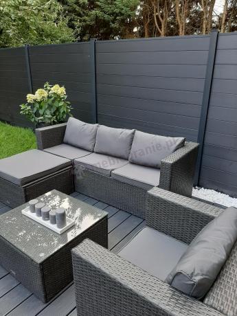 Ciemnoszary zestaw mebli ogrodowych ze stolikiem kawowym