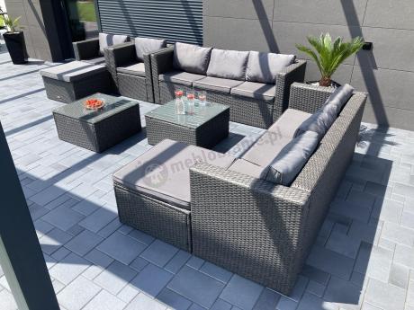 Ciemnoszary zestaw mebli ogrodowych ze stolikiem kawowym