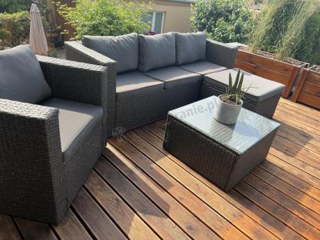 Ciemnoszary zestaw mebli ogrodowych ze stolikiem kawowym