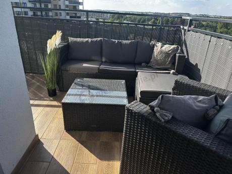 Ciemnoszary zestaw mebli ogrodowych ze stolikiem kawowym