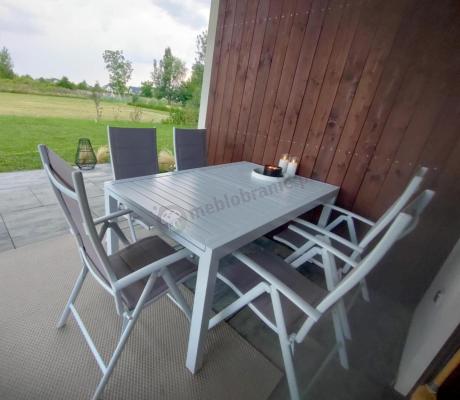 Duży, biały zestaw mebli ogrodowych z aluminiowym rozkładanym stołem 240cm + 10 regulowanych krzeseł - Tabia