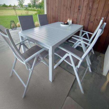 Duży, biały zestaw mebli ogrodowych z aluminiowym rozkładanym stołem 240cm + 10 regulowanych krzeseł - Tabia