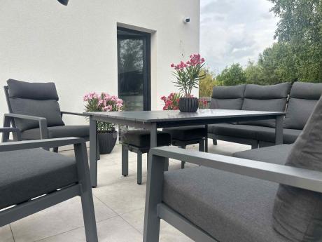 Duży grafitowy narożnik z fotelami na taras - Renalo Corner XL - Antracite