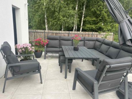 Duży grafitowy narożnik z fotelami na taras - Renalo Corner XL - Antracite