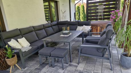 Duży grafitowy narożnik z fotelami na taras - Renalo Corner XL - Antracite