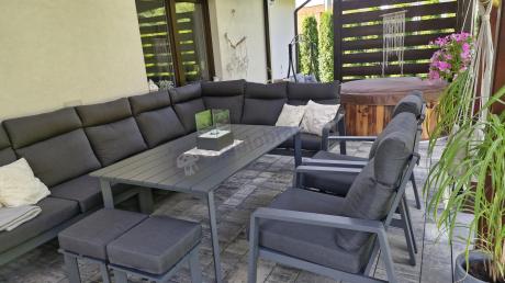 Duży grafitowy narożnik z fotelami na taras - Renalo Corner XL - Antracite