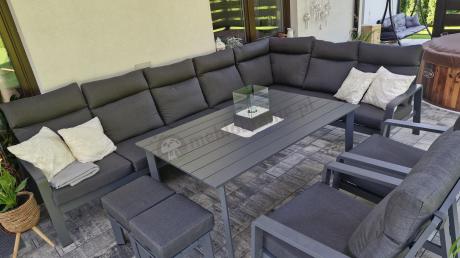 Duży grafitowy narożnik z fotelami na taras - Renalo Corner XL - Antracite