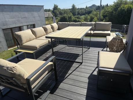 Duży komplet mebli na taras z narożnikiem, fotelem i pufami Panaon Corner XXL WB