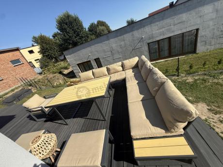 Duży komplet mebli na taras z narożnikiem, fotelem i pufami Panaon Corner XXL WB