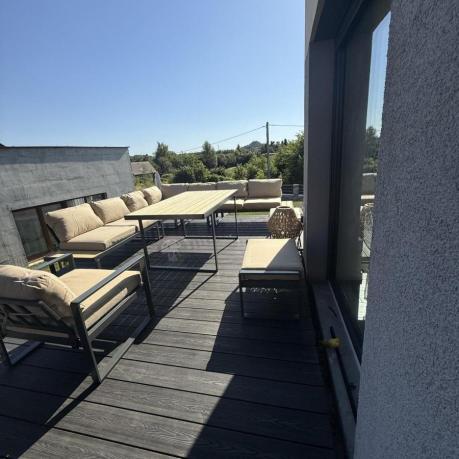 Duży komplet mebli na taras z narożnikiem, fotelem i pufami Panaon Corner XXL WB