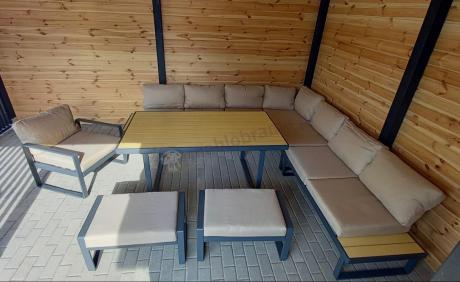 Duży komplet mebli na taras z narożnikiem, fotelem i pufami Panaon Corner XXL WB