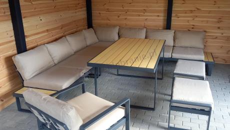 Duży komplet mebli na taras z narożnikiem, fotelem i pufami Panaon Corner XXL WB