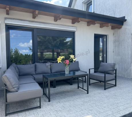 Duży komplet mebli ogrodowych modułowych z wysokim stołem i fotelem Trapeno 6 modułów grafit