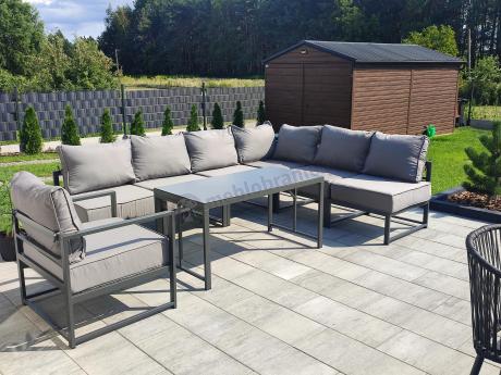 Duży komplet mebli ogrodowych modułowych z wysokim stołem i fotelem Trapeno 6 modułów grafit