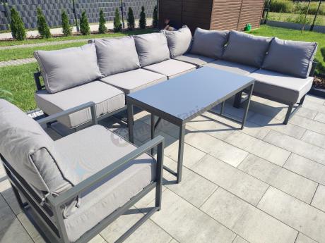 Duży komplet mebli ogrodowych modułowych z wysokim stołem i fotelem Trapeno 6 modułów grafit