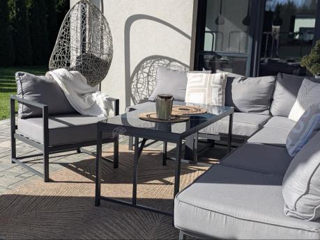 Duży komplet mebli ogrodowych modułowych z wysokim stołem i fotelem Trapeno 6 modułów grafit
