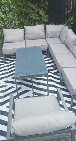 Duży komplet mebli ogrodowych modułowych z wysokim stołem i fotelem Trapeno 6 modułów grafit