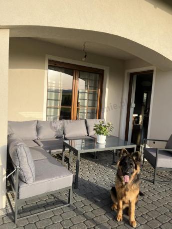 Duży komplet mebli ogrodowych modułowych z wysokim stołem i fotelem Trapeno 6 modułów grafit