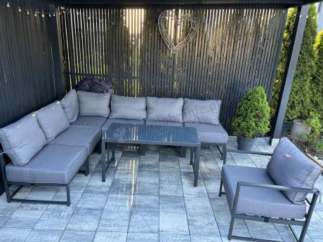 Duży komplet mebli ogrodowych modułowych z wysokim stołem i fotelem Trapeno 6 modułów grafit