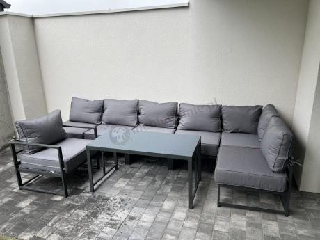 Duży komplet mebli ogrodowych modułowych z wysokim stołem i fotelem Trapeno 6 modułów grafit