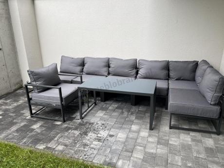 Duży komplet mebli ogrodowych modułowych z wysokim stołem i fotelem Trapeno 6 modułów grafit