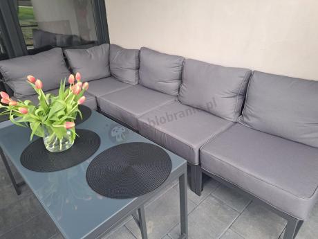 Duży komplet mebli ogrodowych modułowych z wysokim stołem i fotelem Trapeno 6 modułów grafit