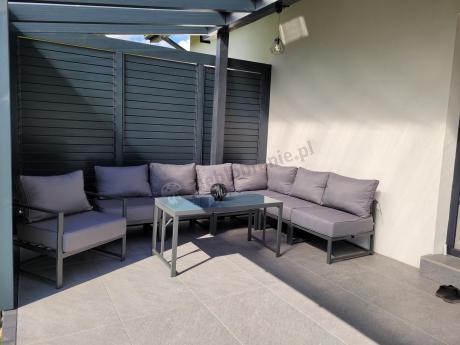 Duży komplet mebli ogrodowych modułowych z wysokim stołem i fotelem Trapeno 6 modułów grafit