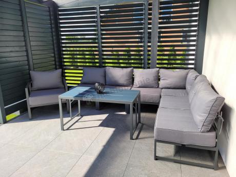 Duży komplet mebli ogrodowych modułowych z wysokim stołem i fotelem Trapeno 6 modułów grafit