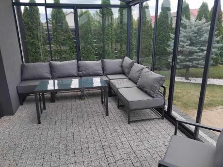 Duży komplet mebli ogrodowych modułowych z wysokim stołem i fotelem Trapeno 6 modułów grafit