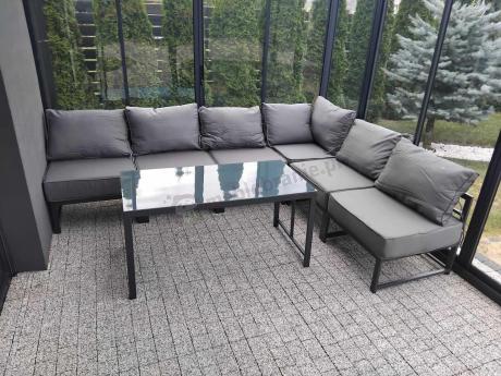 Duży komplet mebli ogrodowych modułowych z wysokim stołem i fotelem Trapeno 6 modułów grafit