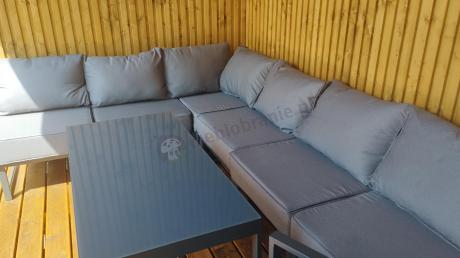 Duży komplet mebli ogrodowych modułowych z wysokim stołem i fotelem Trapeno 6 modułów grafit