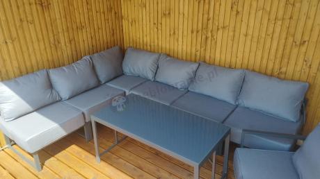 Duży komplet mebli ogrodowych modułowych z wysokim stołem i fotelem Trapeno 6 modułów grafit
