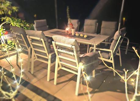 Duży komplet mebli tarasowych ze stołem obiadowym i 8 fotelami - Renalo Dining 8+1 - White