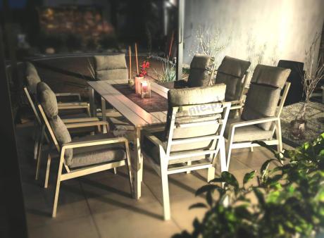 Duży komplet mebli tarasowych ze stołem obiadowym i 8 fotelami - Renalo Dining 8+1 - White