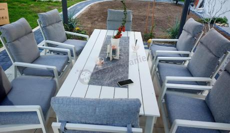 Duży komplet mebli tarasowych ze stołem obiadowym i 8 fotelami - Renalo Dining 8+1 - White